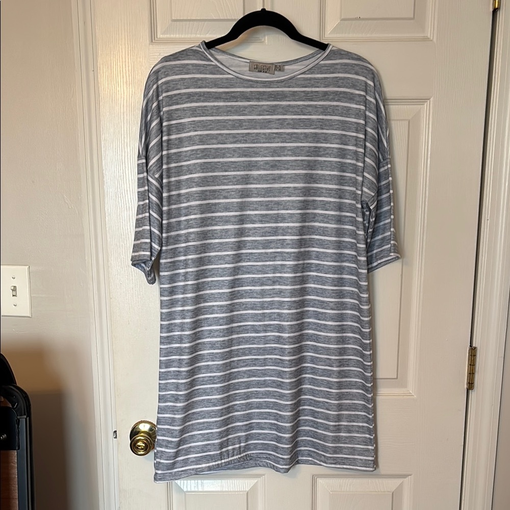 Gray Striped T-Shirt Dress